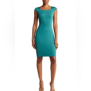 Calvin Klein Cap Sleeve Sheath Dress Aqua Green Scuba Cocktail Interview Fitted